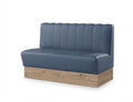 Banquette Bergamo en similicuir Arizona Porcelaine – Coutures verticales et plinthe bois 20 cm