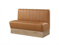 Banquette Bergamo en similicuir Arizona Caramel – Coutures verticales et plinthe bois 20 cm