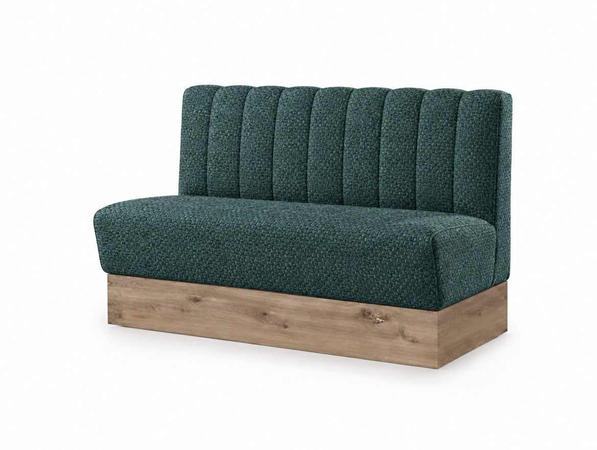 Banquette Bergamo en tissu Gava 75 – Coutures verticales et plinthe bois 20 cm