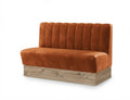 Banquette Bergamo en velours Casino Terracotta – Coutures verticales et plinthe bois 20 cm