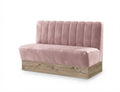Banquette Bergamo en velours Casino Rose – Coutures verticales et plinthe bois 20 cm