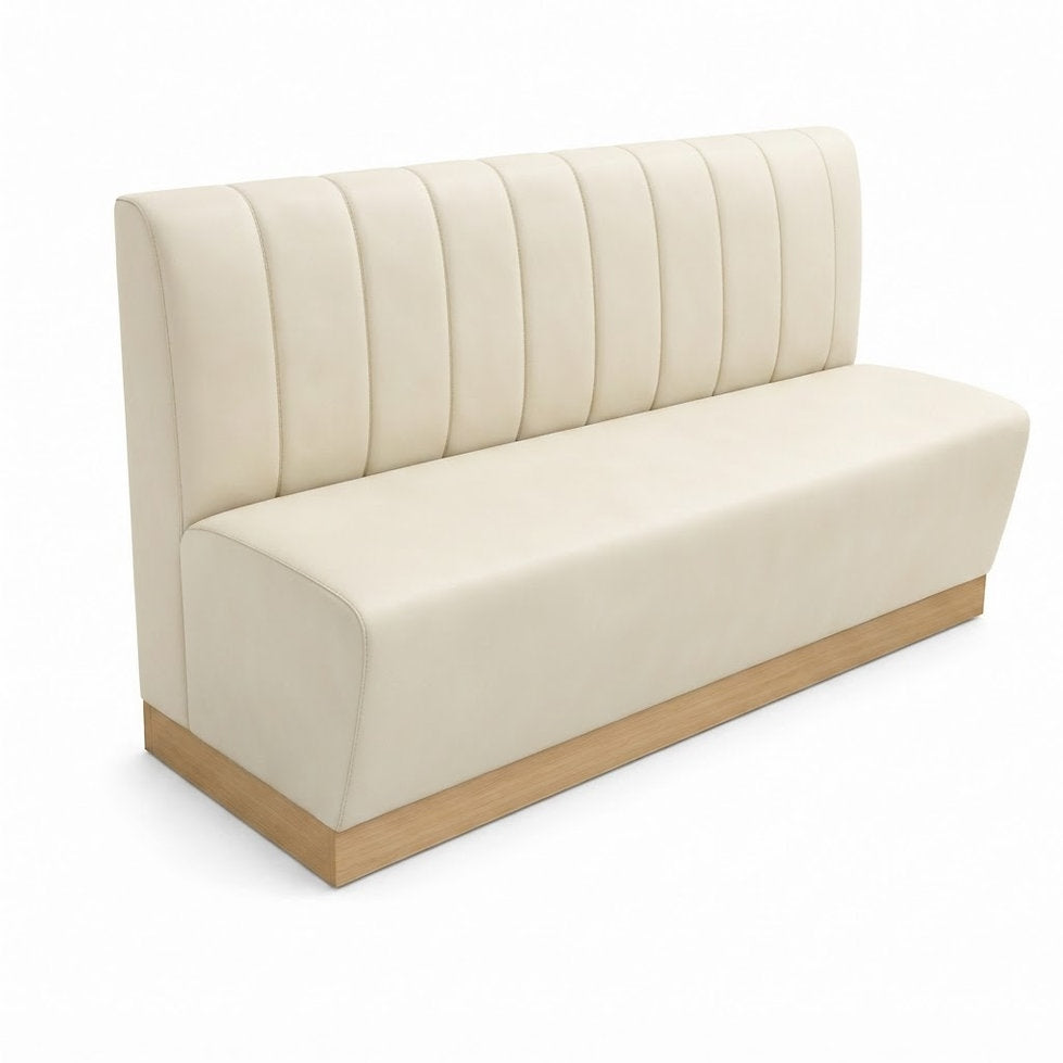 Banquette Rivoli en similicuir Arizona Beige Butterfly — Coutures verticales et plinthe bois