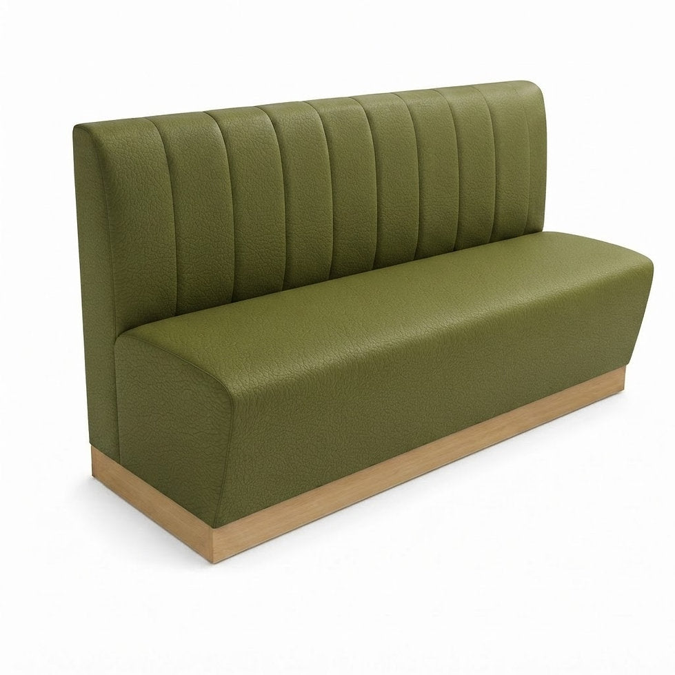 Banquette Rivoli en similicuir Arizona avocat — Coutures verticales et plinthe bois