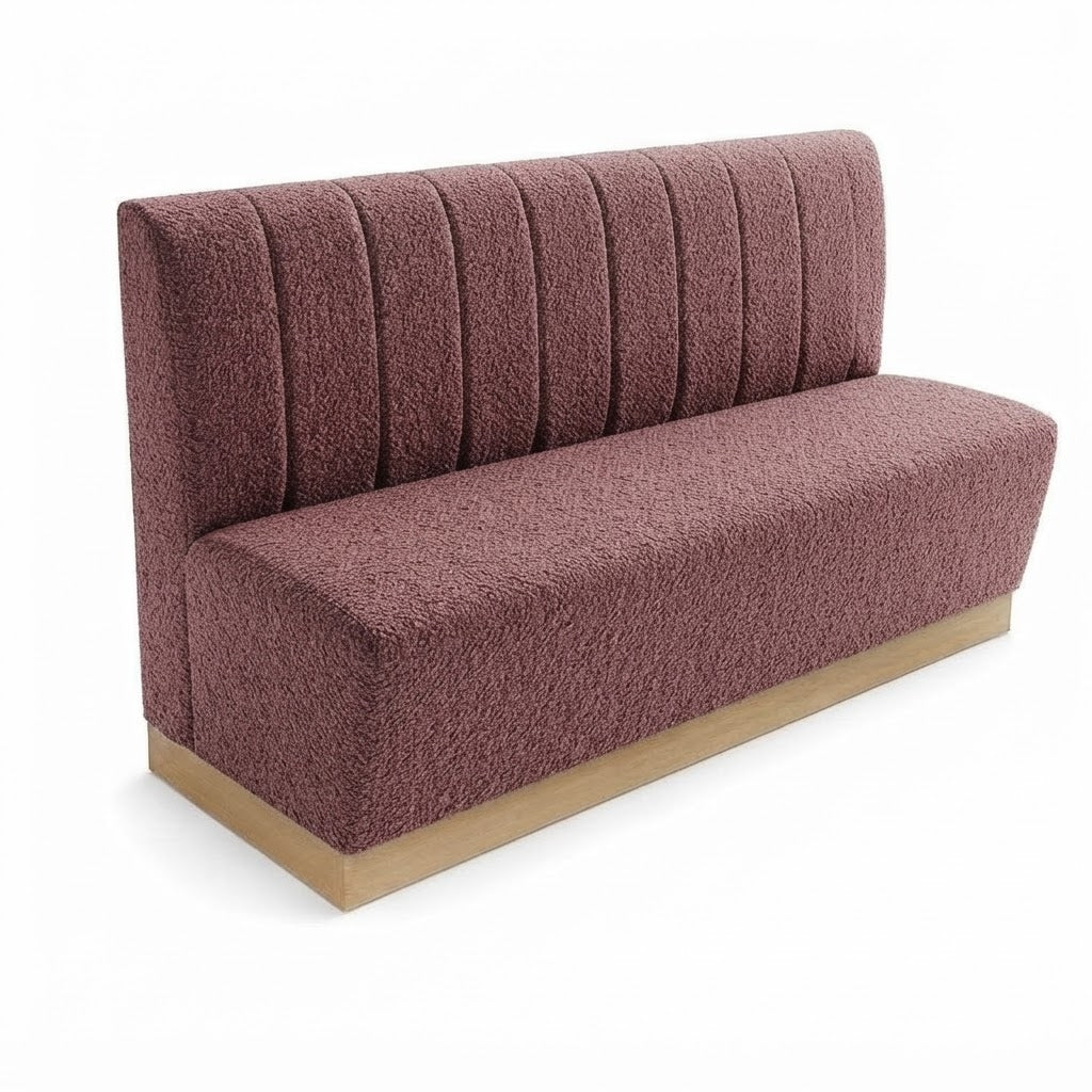 Banquette Rivoli – Couture verticale, plinthe bois & tissu Gava Rose Vieux 58