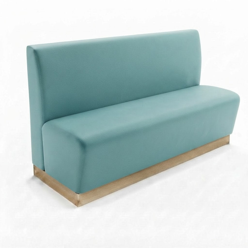 Banquette Treviso en similicuir Arizona Sky – Dossier lisse et plinthe bois 10 cm