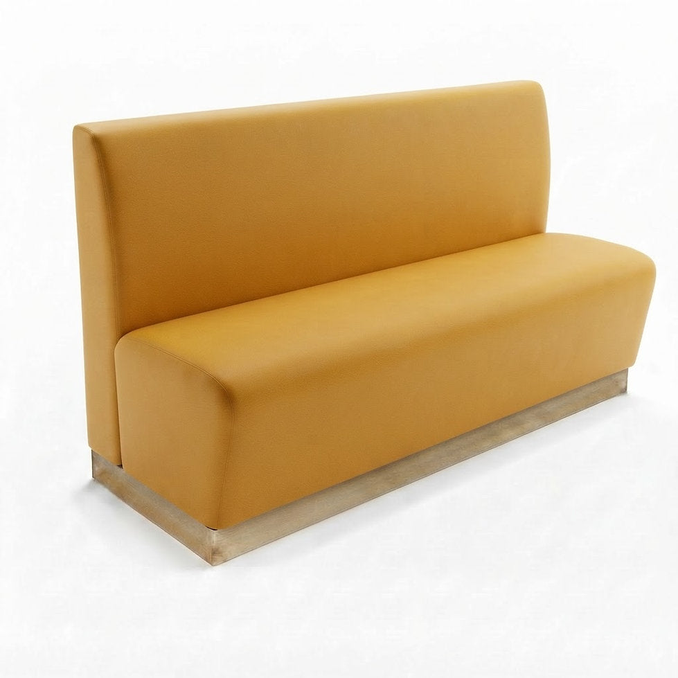 Banquette Treviso en similicuir Arizona Moutarde – Dossier lisse et plinthe bois 10 cm