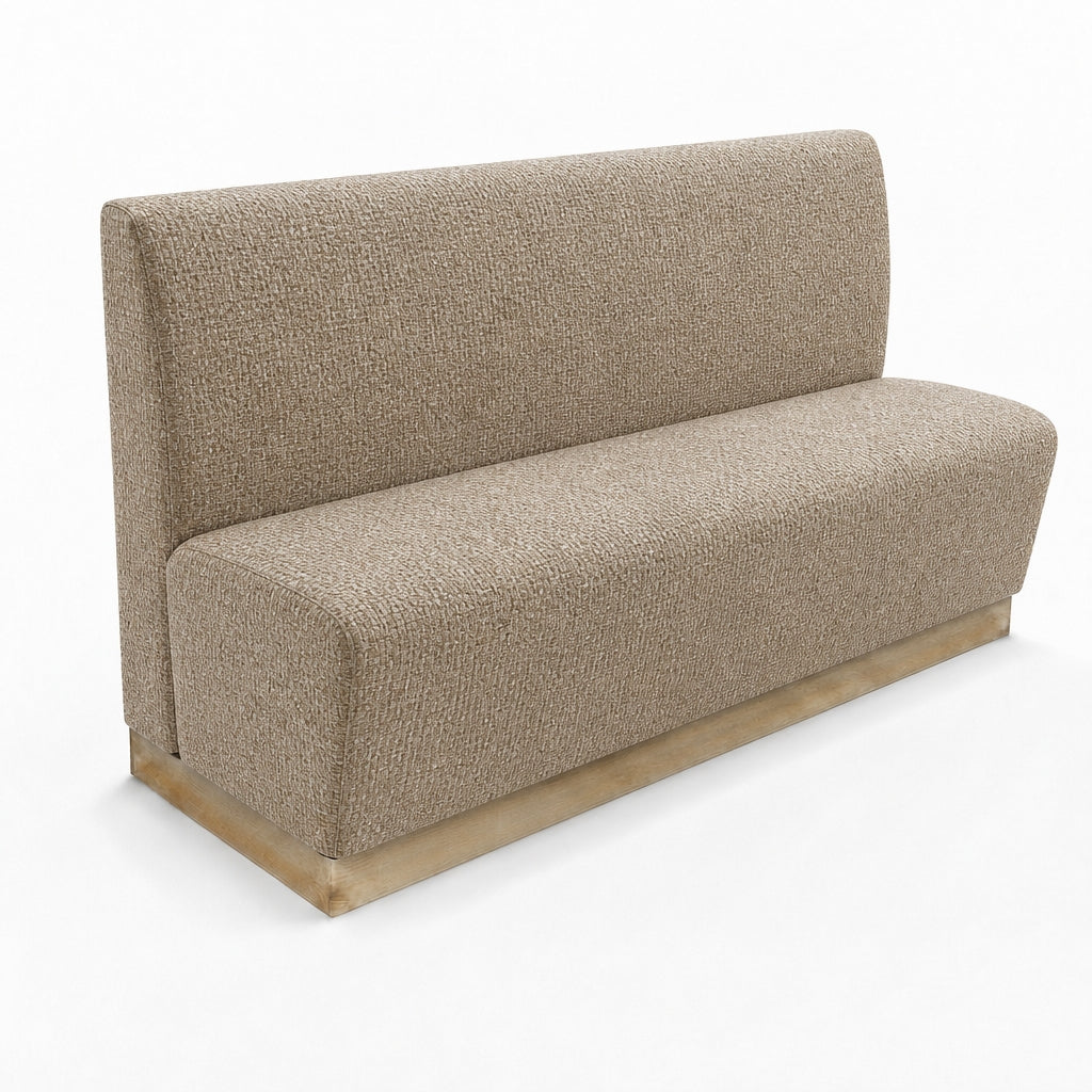 Banquette Treviso en tissu Gava 11 Marron chiné – Dossier lisse et plinthe bois 10 cm