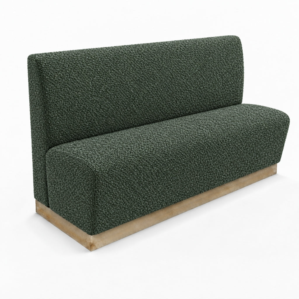 Banquette Treviso en tissu Gava 35 Vert chiné – Dossier lisse et plinthe bois 10 cm