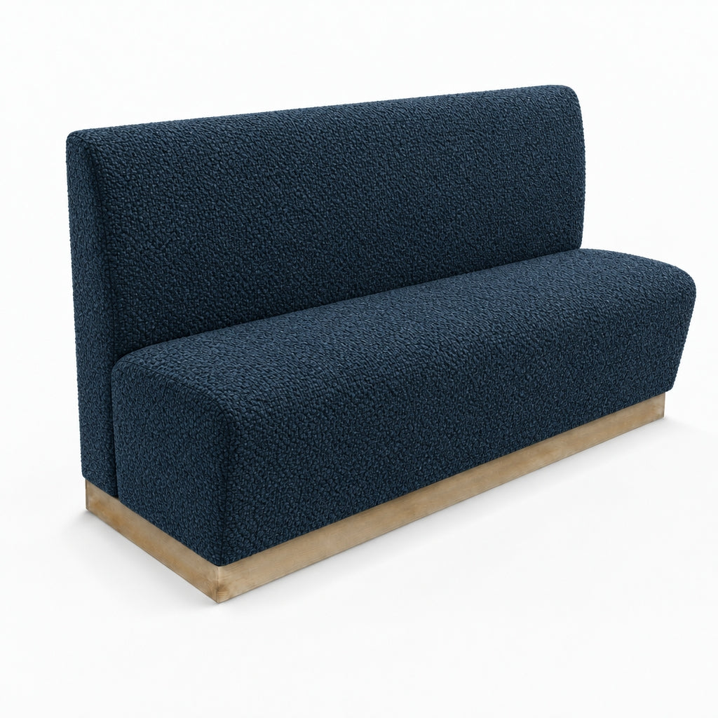 Banquette Treviso en tissu Gava 77 Bleu – Dossier lisse et plinthe bois 10 cm