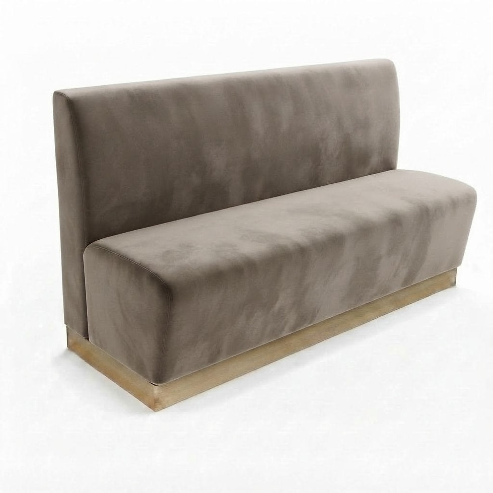 Banquette Treviso en velours Casino Ash – Dossier lisse et plinthe bois 10 cm
