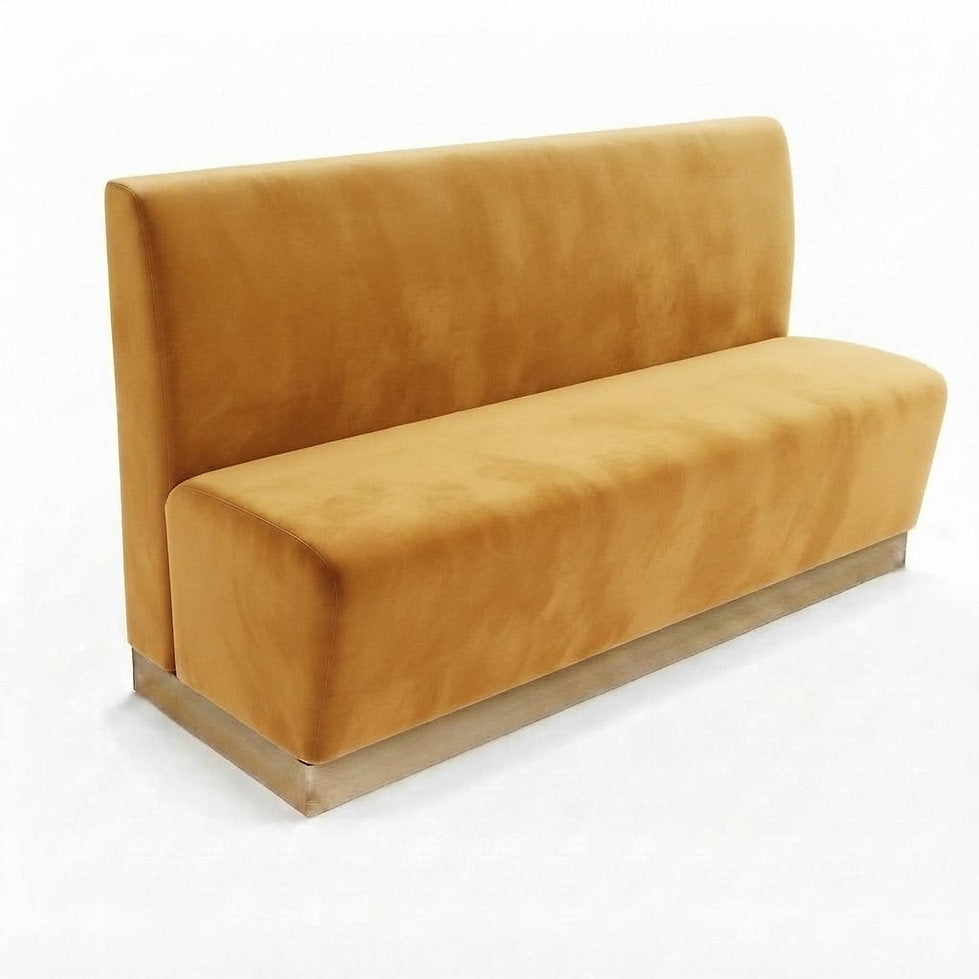 Banquette Treviso en velours Casino Moutarde – Dossier lisse et plinthe bois 10 cm