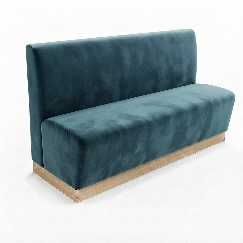 Banquette Treviso en velours Casino Octane – Dossier lisse et plinthe bois 10 cm