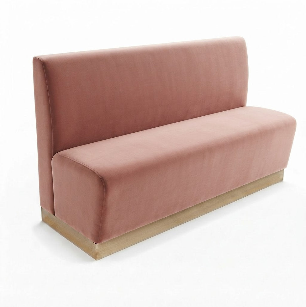 Banquette Treviso en velours Casino Saumon – Dossier lisse et plinthe bois 10 cm