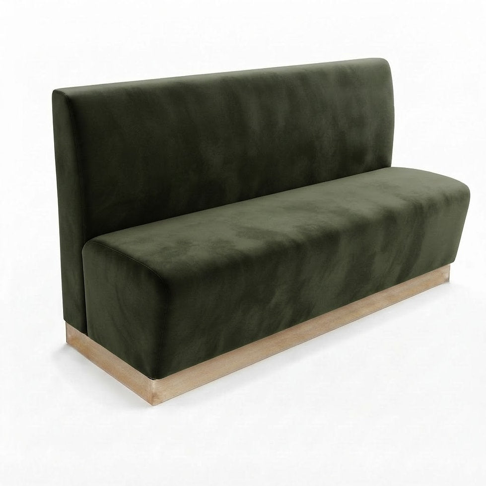 Banquette Treviso en velours Casino Vert Forest – Dossier lisse et plinthe bois 10 cm