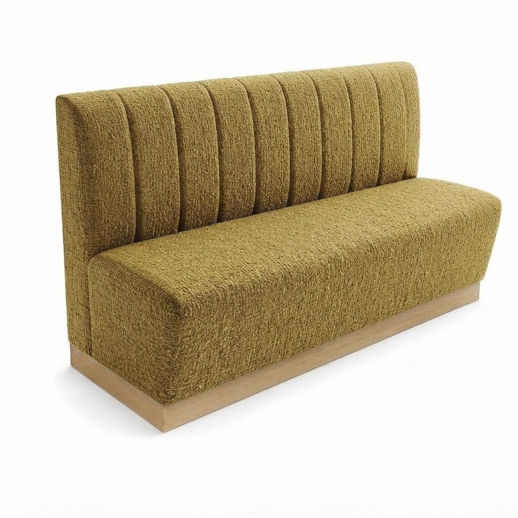 Banquette Rivoli – Couture verticale, plinthe bois & tissu Gava 45 Jaune-Vert