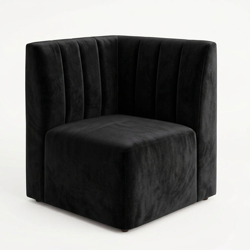 Banquette d’angle Prestige – Couture verticale & velours Casino Noir