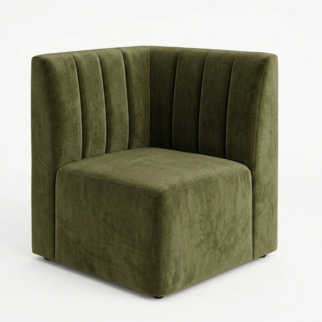 Banquette d’angle Prestige – Couture verticale & velours Monolith Olive 38