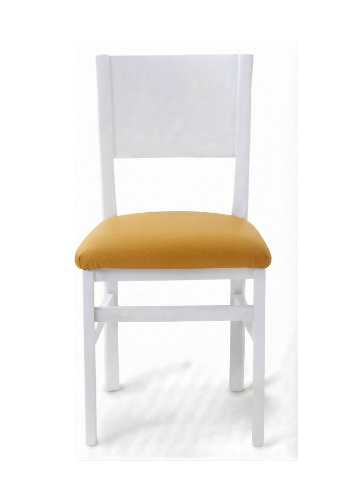 Chaise Ravenna – Bois laqué blanc & similicuir Arizona personnalisable