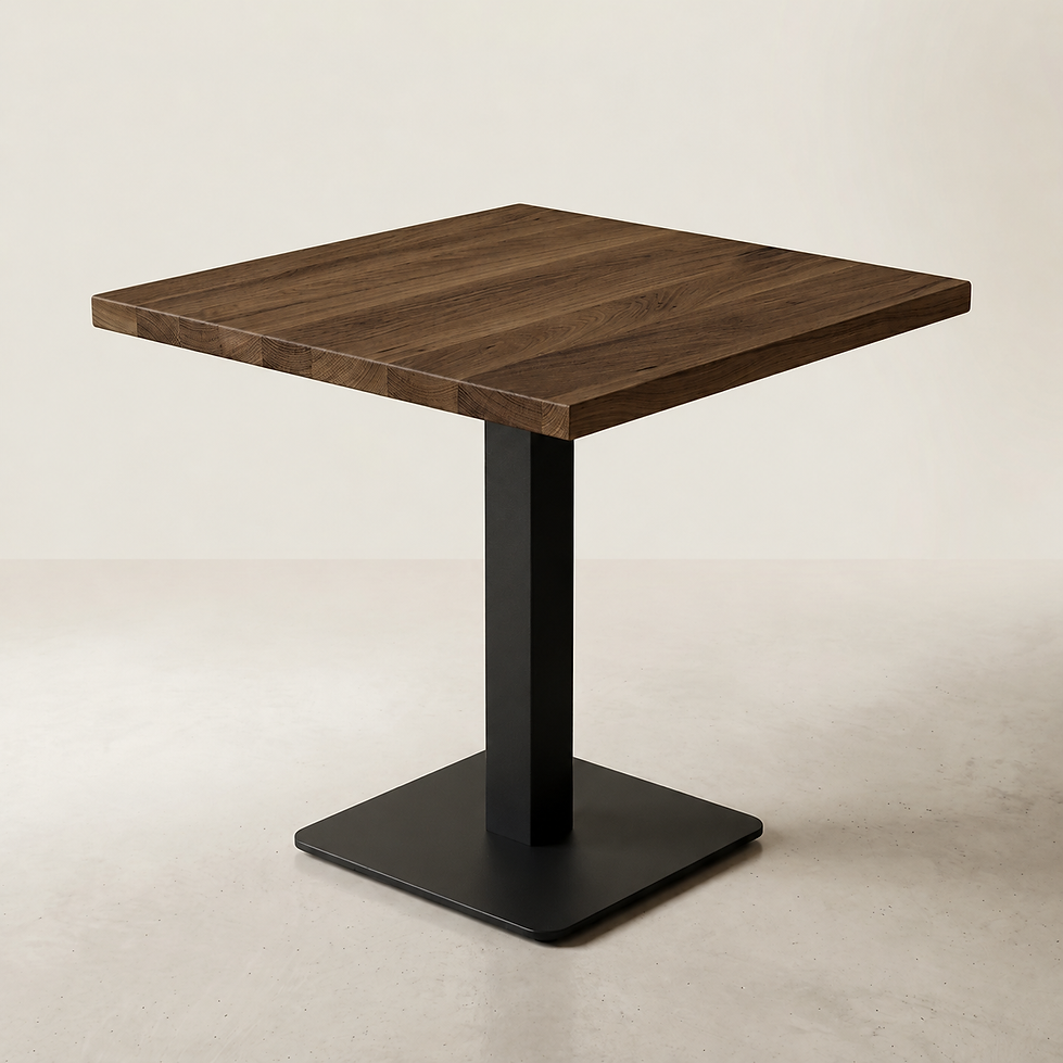 Table en chêne massif vernis foncé – Pied acier noir – Fabrication française