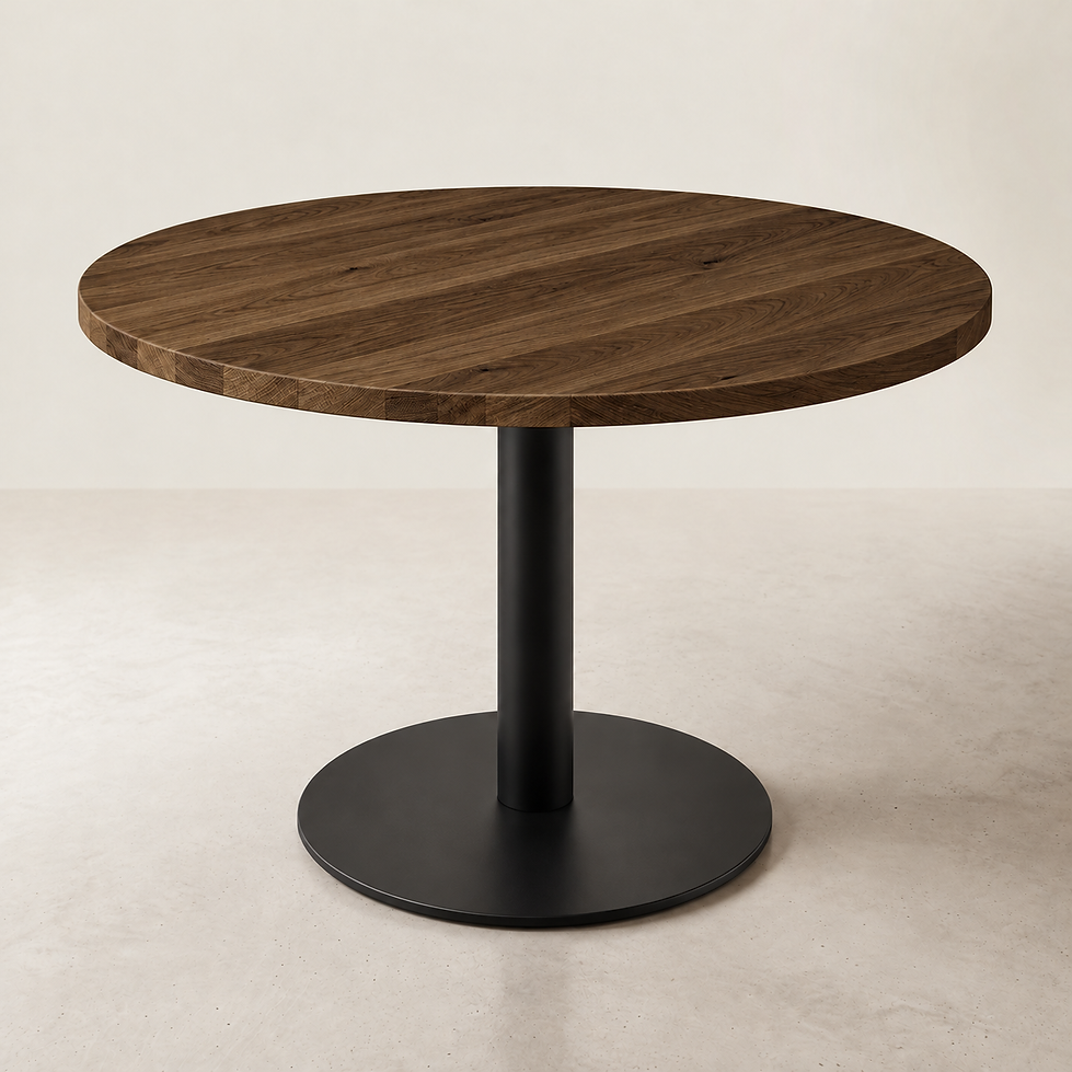 Table en chêne massif vernis foncé – Pied acier noir – Fabrication française