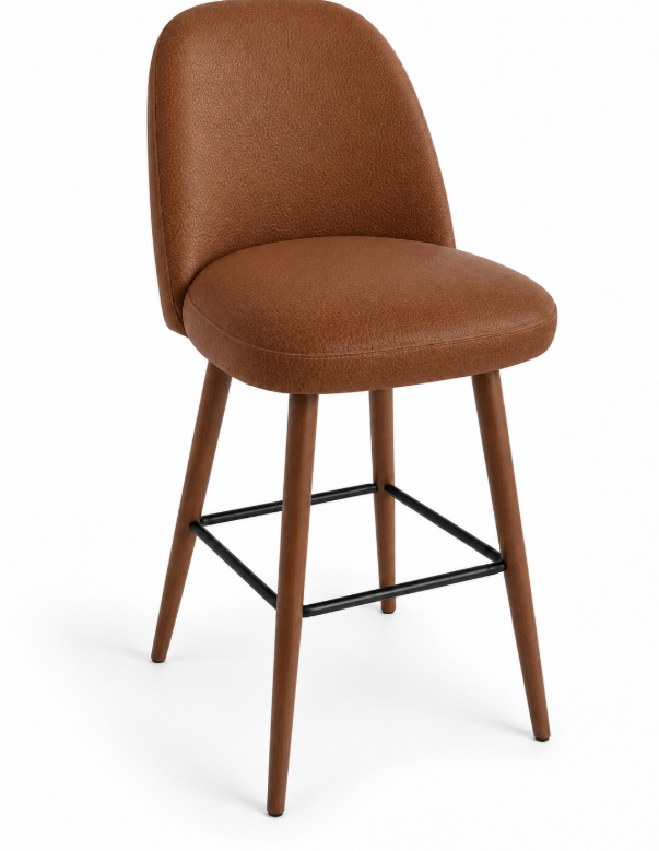 Tabouret de bar Pienza en similicuir Arizona Cuoio – Pieds teintés noyer