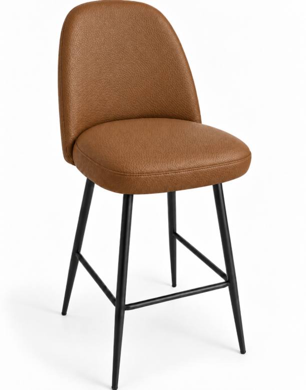 Tabouret de bar Pienza en similicuir Arizona Camel – Pieds métalliques noirs
