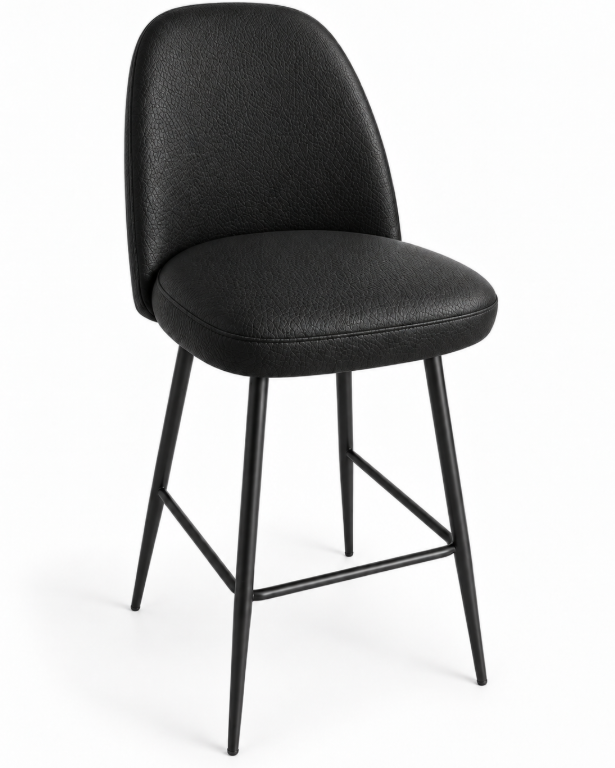 Tabouret de bar Pienza en similicuir Arizona Noir – Pieds métalliques noirs