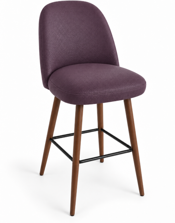 Tabouret de bar Pienza en similicuir Arizona Violet – Pieds teintés noyer