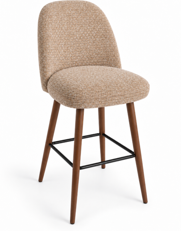 Tabouret de bar Pienza en tissu Gava 05 – Pieds teintés noyer