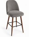 Tabouret de bar Pienza en velours Casino Cendre – Pieds teintés noyer