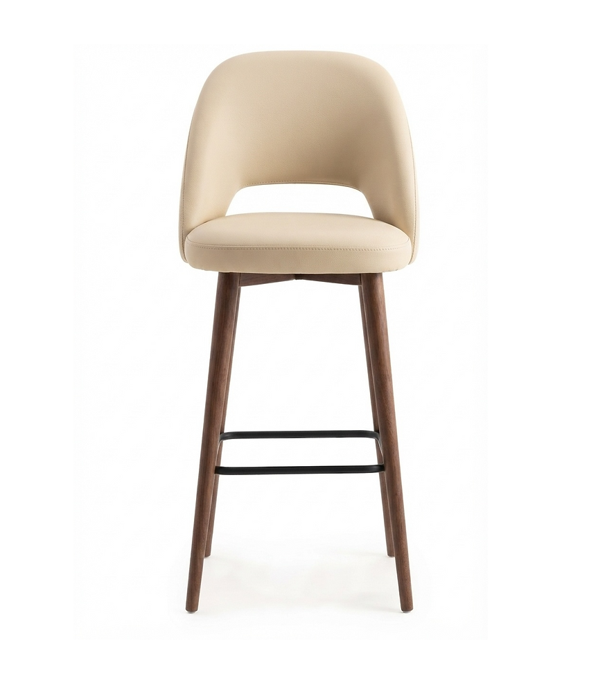 Tabouret de bar Ravello en similicuir Arizona Beige Butterfly – Pieds bois teintés noyer