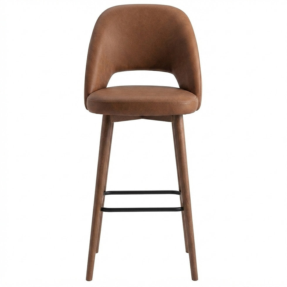 Tabouret de bar Ravello en similicuir Arizona Cuoio – Pieds bois teintés noyer