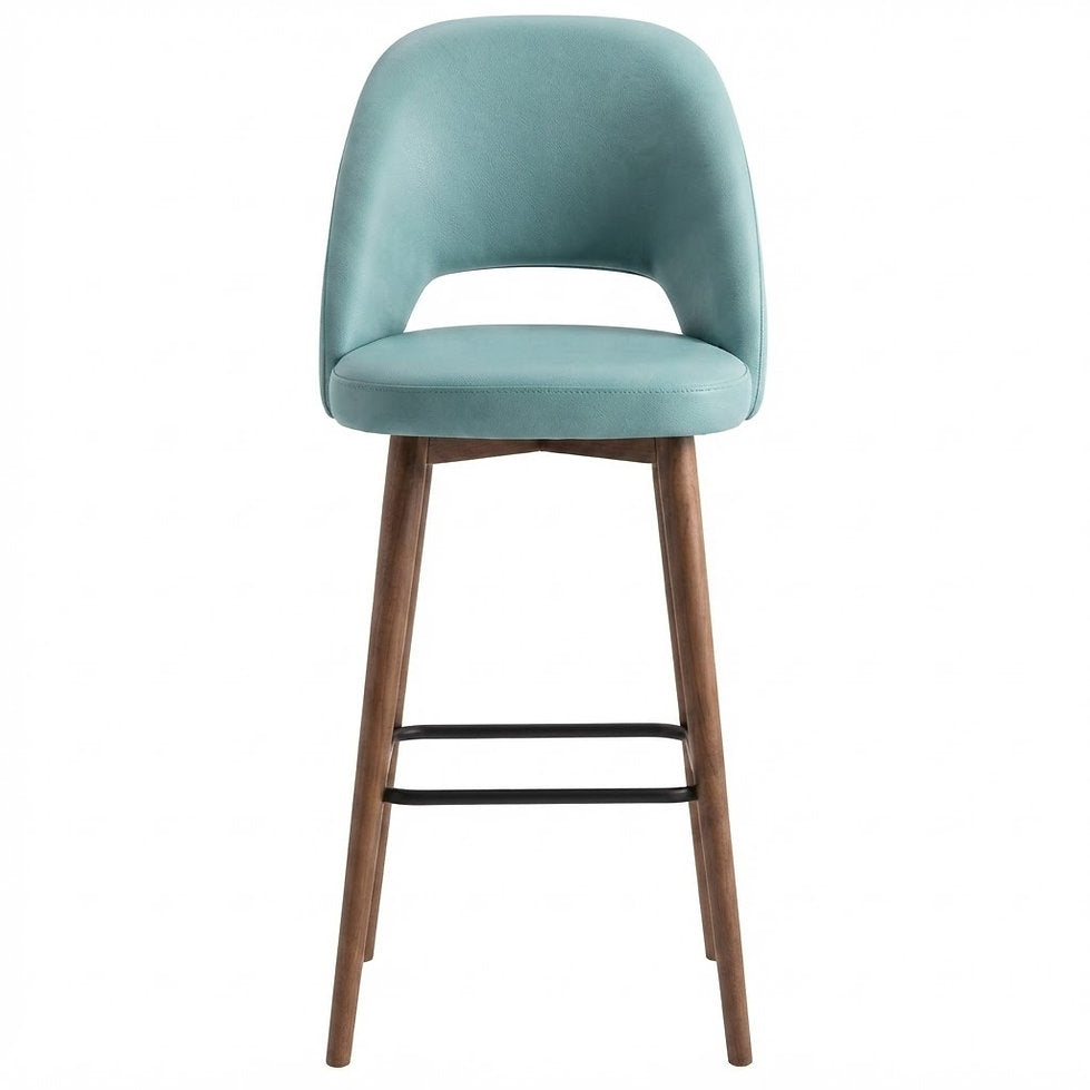 Tabouret de bar Ravello en similicuir Arizona Sky – Pieds bois teintés noyer
