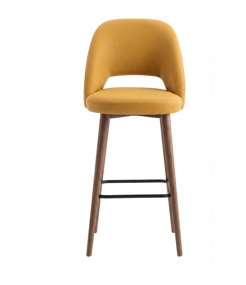Tabouret de bar Ravello en similicuir Arizona Moutarde – Pieds bois teintés noyer