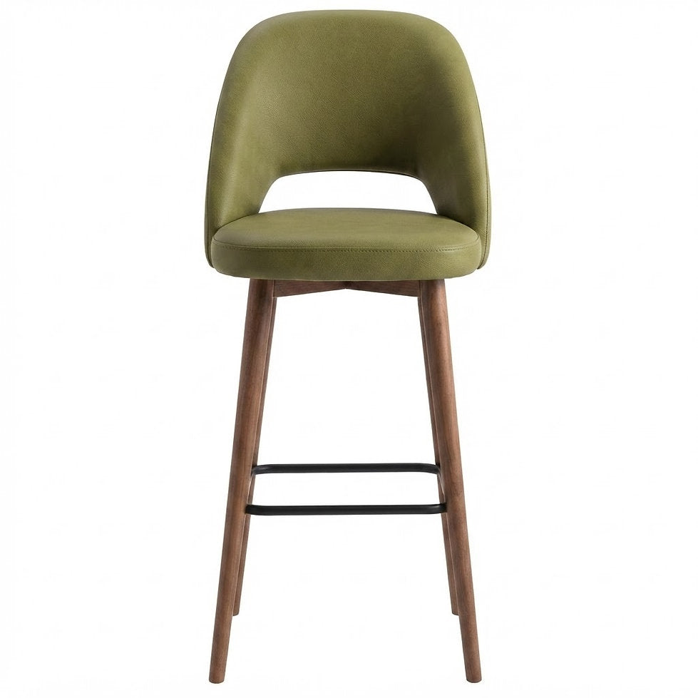 Tabouret de bar Ravello en similicuir Arizona Avocat – Pieds bois teintés noyer