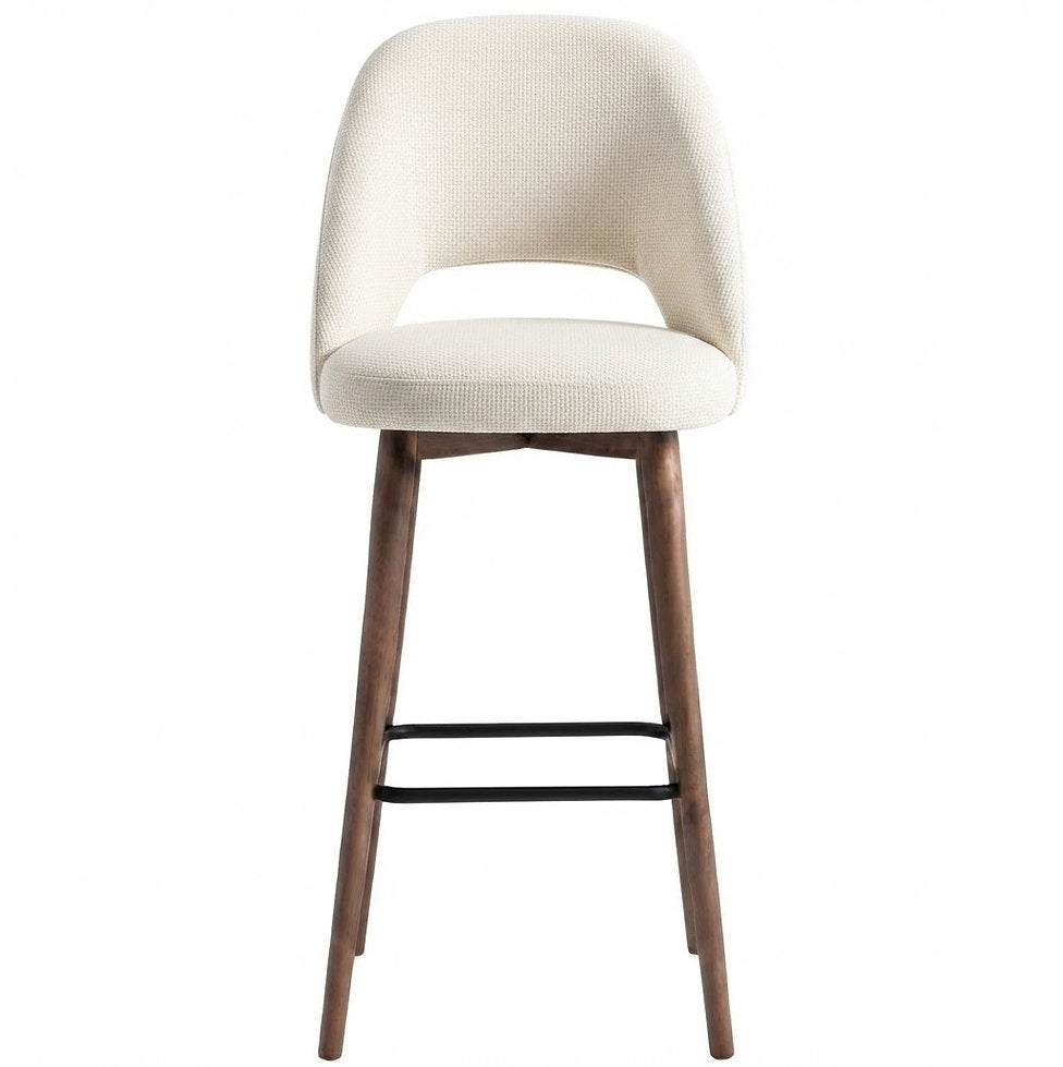 Tabouret de bar Ravello en tissu Gava 03 crème – Pieds bois teintés noyer