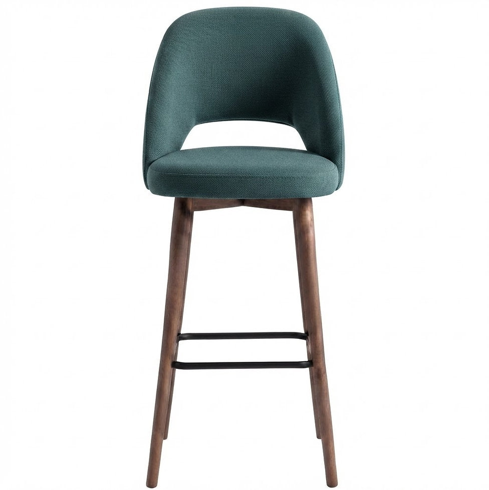 Tabouret de bar Ravello en tissu Gava 75 vert bleu – Pieds bois teintés noyer