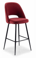 Tabouret de bar Ravello en velours Casino Deep Red – Pieds métal noir