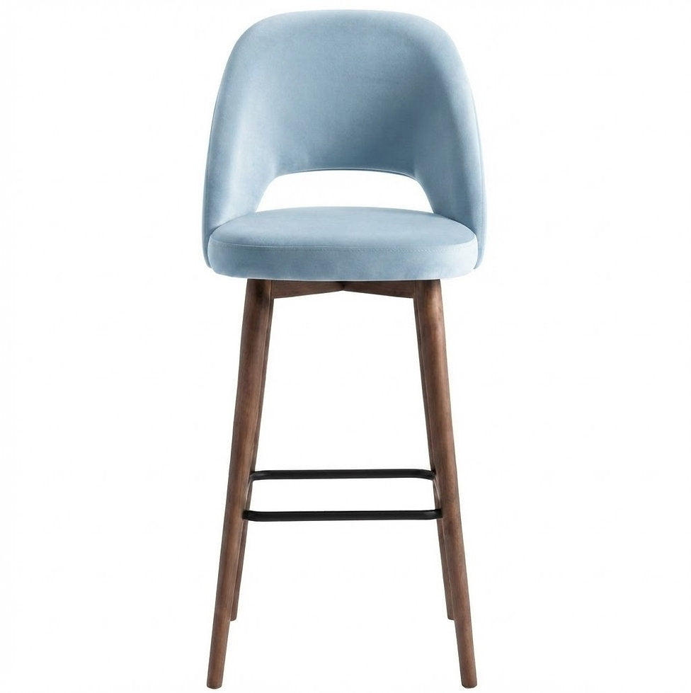 Tabouret de bar Ravello en velours Casino Safira – Pieds bois teintés noyer