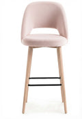 Tabouret de bar Ravello en velours Casino rose – Pieds bois laqué