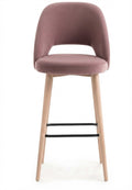 Tabouret de bar Ravello en velours Casino saumon – Pieds bois laqué