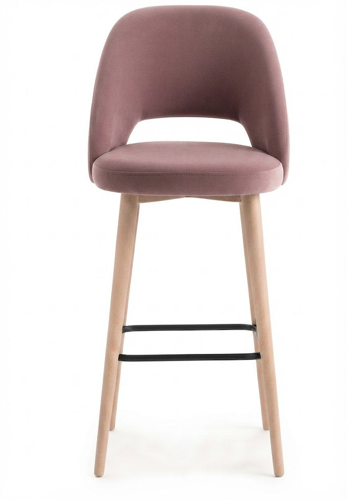 Tabouret de bar Ravello en velours Casino saumon – Pieds bois laqué