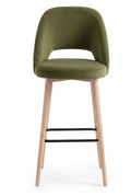 Tabouret de bar Ravello en velours Casino vert forêt – Pieds bois laqué