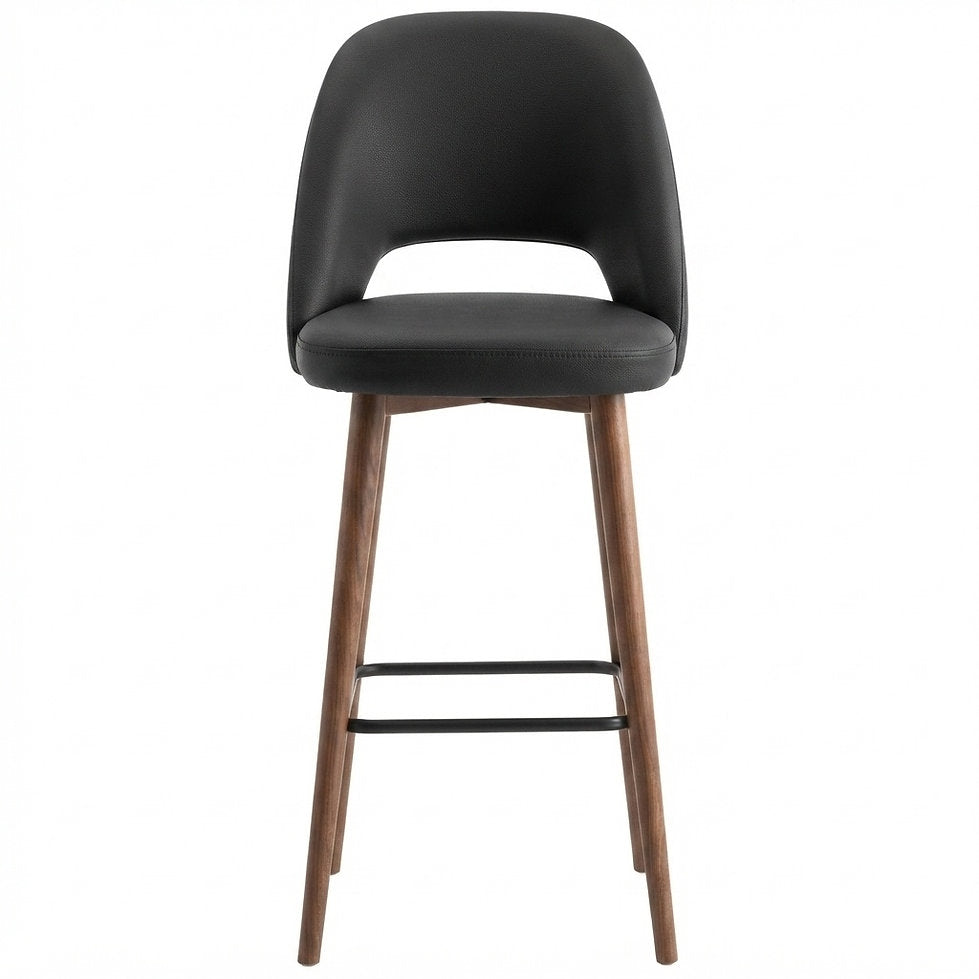 Tabouret de bar Ravello en similicuir Arizona Gris – Pieds bois teintés noyer