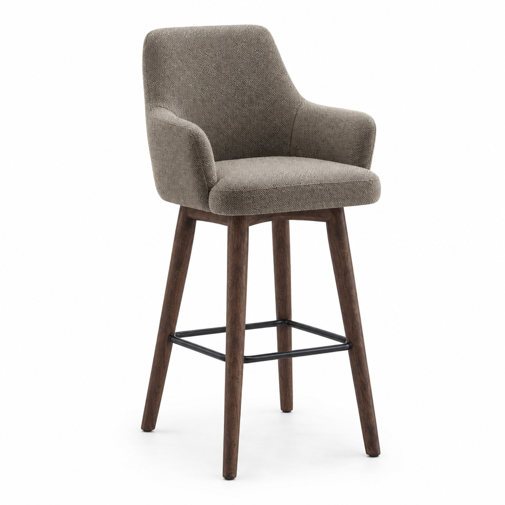 Tabouret de bar Vigevano en tissu Gava 18 marron chiné – Pieds bois teintés noyer