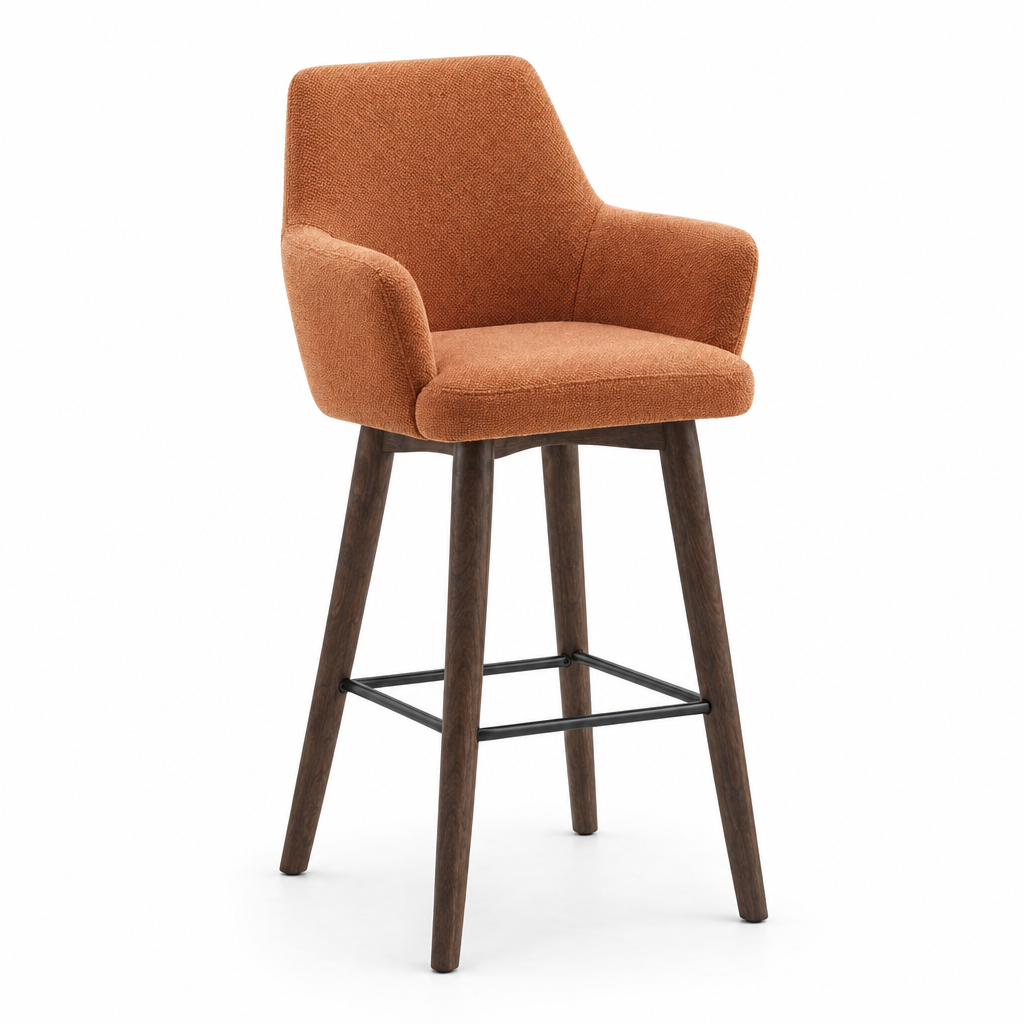 Tabouret de bar Vigevano en tissu Gava 56 terracotta – Pieds bois teintés noyer