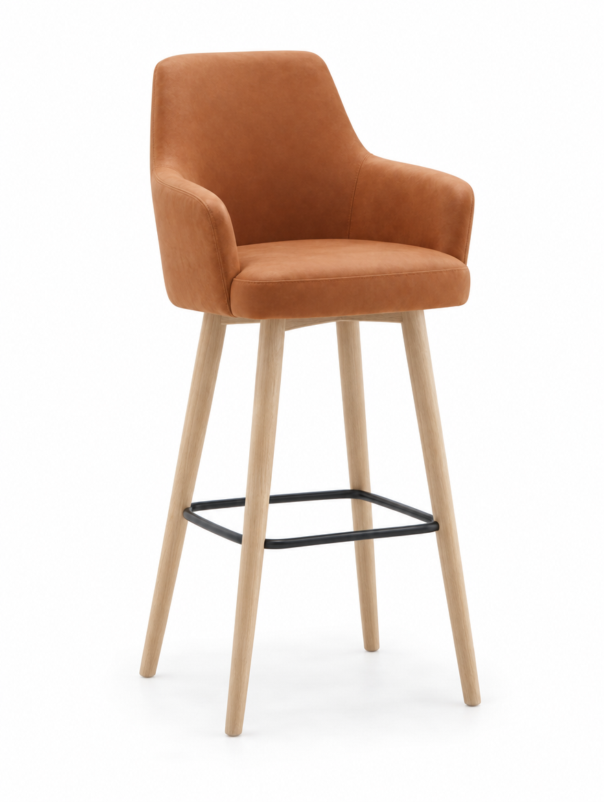 Tabouret de bar Vigevano en tissu Gava 56 terracotta – Pieds hêtre naturel