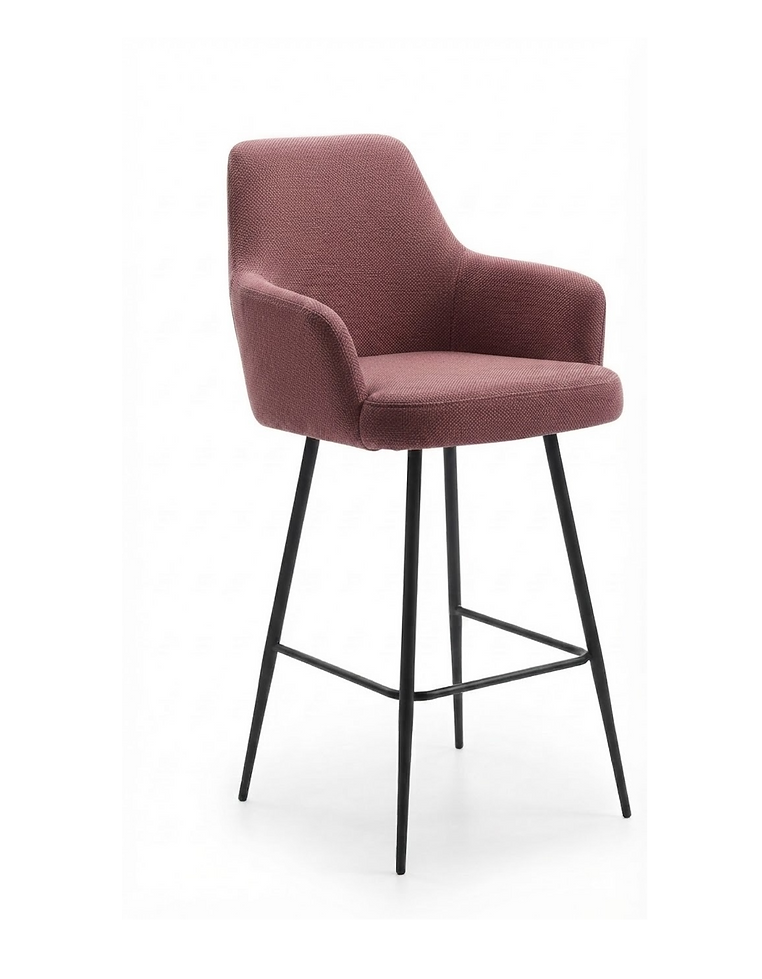 Tabouret de bar Vigevano en tissu Gava 58 rose chiné – Pieds acier noir