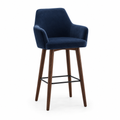Tabouret de bar Vigevano en velours Casino Ocean – Pieds bois teintés noyer