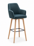 Tabouret de bar Vigevano en velours Casino Octane – Pieds hêtre naturel